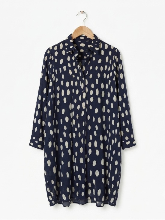 Olga de Polga Dresses & Skirts - Olga de Polga Linen Blend Navy Polka Dot Shirt Dress - Size 0 (6-8)